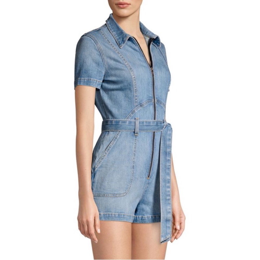 ALICE + OLIVIA Gorgeous Light Blue Fade Away Denim Romper Jumpsuit, size 27 - Picture 2 of 5